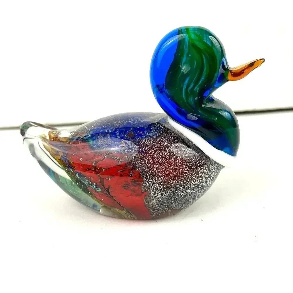 VTG Hand Blown Murano Glass Duck‎ Paperweight Sparkle